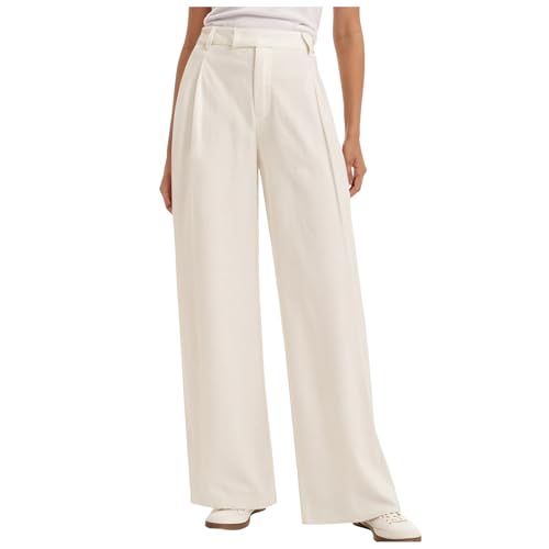 Sommerhose Damen Leicht, Anzughose Damen High Waist Weite Bein Lang Hosen Elegant Business Arbeit Palazzo Hose mit Taschen Einfarbig Gerade Leg Hosen Sommer Locker Büro Freizeithose von Generic