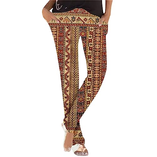 Sommerhose Damen Leicht, Haremshose Damen Lang Schlupfhose Retro Elastischer Bund Freizeithose mit Taschen Sommer Leicht Straight Bein Strandhose Hippie Pumphose Stoffhose Jogginghose von Generic