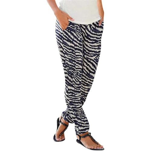 Sommerhose Damen Leicht Blumendruck Freizeithose Boho Strandhose Straight Bein Hosen Loose Haremshose Casual Bequeme Stoffhose Frauen Yogahose High Waist von Generic