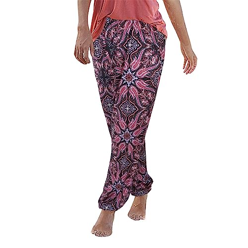 Generic Sommerhose Damen Leicht Boho Strandhose Damen Lange Haremshose Schlupfhose mit Taschen Blumen Straight Bein Hose Freizeithose Damen Sommer Stoffhose Jogginghose von Generic