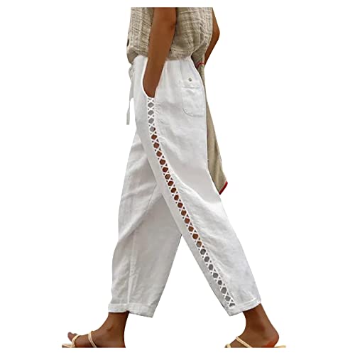 Sommerhose Damen Leicht Dünne Leinenhose Lockere Luftig Sommerhosen Elegante 7/8 Hose High Waist Linen Pants mit Taschen Und Kordelzug,Weiß,XXL Sommerhose Damen Leicht Dünne Leinenhose Lockere Luftig Sommerhosen Elegante 7/8 Hose High Waist Linen Pants mit Taschen Und Kordelzug,Weiß,XXL von Generic