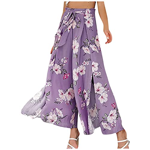 Sommerhose Damen Leicht Hosenrock Damen Lang Ohne Am Bein Culottes Hosen Damen Sommer High Waist Palazzo Hose Damen Weit Breite Bein Freizeithose Damen mit Kordelzug Haremshose Yogakleidung von Generic