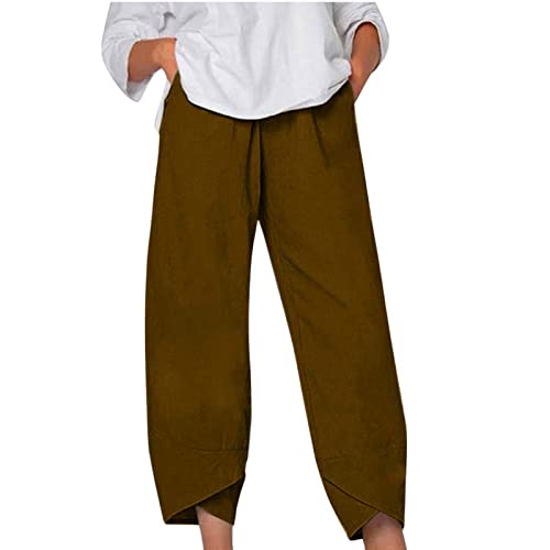 Sommerhose Damen Leicht Leinenhose 7/8 Festlich Elegant Hose Weites Bein Capri Hosen Luftig Sommer Stoffhose Bequeme Boho Strandhose Leinen Haremshose Bequemer Große Größe Freizeithose Mit Tasche von Generic