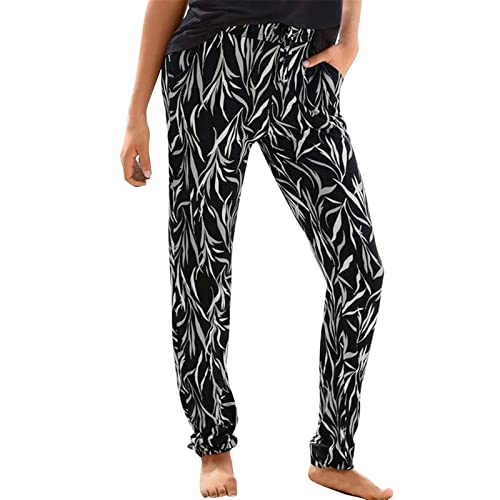 Sommerhose Damen Leicht Strandhose Boho Jogginghose Frauen Luftig Sporthose Trainingshose mit Taschen Fitnesshose Laufhose Straight Bein Hose Sommer Stoffhose von Generic