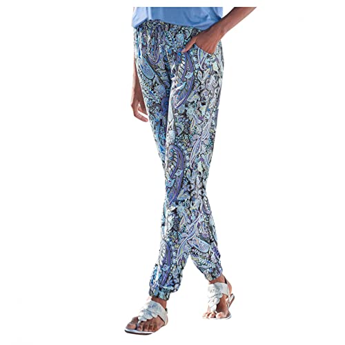 Sommerhose Damen Leicht Strandhose Damen Haremshose Bequem Stoffhose Sommer Freizeithose Luftige Loose Boho Strand Hosen Schlupfhose Strandhosen Schlafanzughose Bunte Lang Hose von Generic
