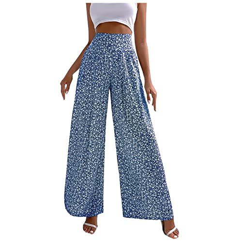 Sommerhose Damen Leicht Weite Bein Hose Weite Bein Hose Pumphose Boho Hippie Hose Lässige Lose Stoffhose Strandhose Sommerhose (Z1-Blue, XXL) von Generic