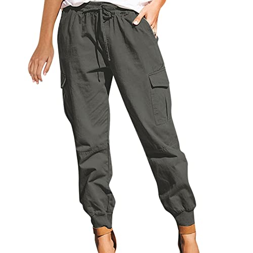 Sommerhose Damen Leinen Kurz Cargohose Damen Gerade Outdoor Hose Damen Laufhose Sommerhosen Damen Leicht Und Luftig Hose Damen High Waist Wide Leg Pants Women Verschiedenen Outfits Kombinieren von Generic