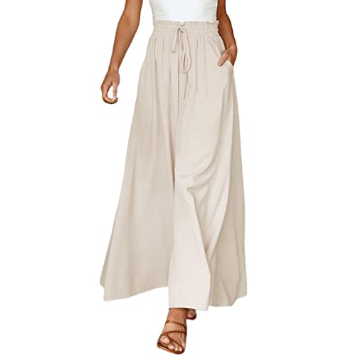 Sommerhose Damen leicht Cargohose Damen Baggy, Leinenhose Damen Sommer High Waist Hose Damen Bequeme Lang Stoffhose Lose Gerade Geschnitten Sommerhose Freizeithose mit Taschen zv15 von Generic