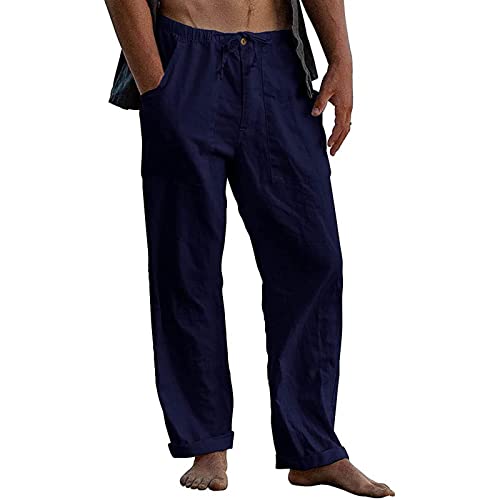 Sommerhose Herren Lang Baggy Leinen Weit Strandhose Haremshose Herrenhose Sommerhose mit Gummizug Weites Bein Chino Hose Freizeithose von Generic