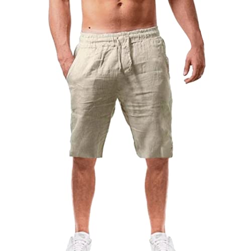 Sommerhose Herren Leicht 3/4 Leinenhose Kurz Weiss Leinenshorts Loose Fit Freizeithose Männer Leinen-Strandhosen Outdoor Hosen Kurze Sporthose/Trainingshose/Leinenhosen/Freizeithose von Generic