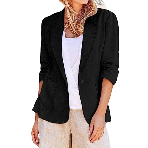Sommerjacke Damen Leicht Lang Leinen: Blazer Damen Lang Tailliert Leinen-Blazer Sommer Übergangsjacke Sommerjacke Elegant Anzugjacke Regular Fit Blazerjacken Knöpfe Sakko//Hemdjacke/Leinen-Jacke Sommerjacke Damen Leicht Lang Leinen: Blazer Damen Lang Tailliert Leinen-Blazer Sommer Übergangsjacke Sommerjacke Elegant Anzugjacke Regular Fit Blazerjacken Knöpfe Sakko//Hemdjacke/Leinen-Jacke von Generic