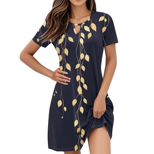 Sommerkleid, Sommerkleid Damen Boho Minikleid 2025 Rundhals Knielang Blumenmuster Einfaches Freizeitkleid Elegante Strandkleider für Frauen Urlaub Sommer A Black M von Generic