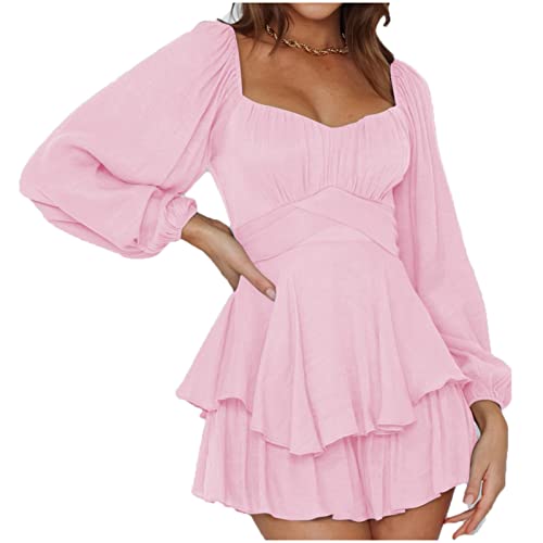 Sommerkleid, Sommerkleid Damen Swing Kleid Sommer Off Shoulder Slash Neck Skaterkleid Einfarbiges A-Linien-Kleid Trägerloses, Kurzärmliges, Knielanges Patchwork-Kleid Strandkleid Party Kleid von Generic