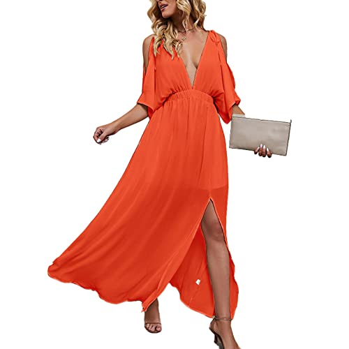 Sommerkleid, Tiefer V-Ausschnitt mit Offenem Rücken, Langes Damenkleid, für Partys (S) von Generic