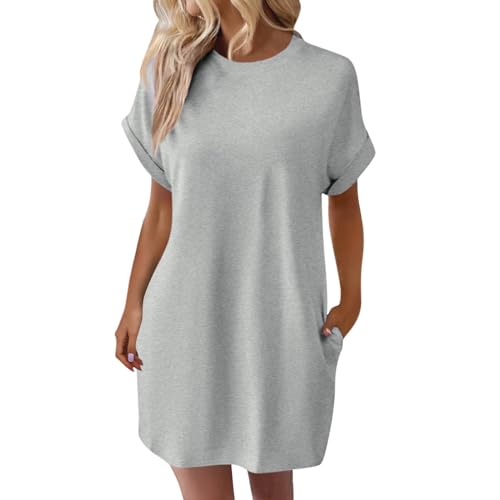 Sommerkleid Damen, Boho Kleid Damen Sommerkleid Knielang Abiballkleider Lang Brautjungfernkleider Langarm Dresses for Women Sweatkleid Kleid Gelb Mutter Tochter Sommerkleid (1-Hell Grau,XL) von Generic