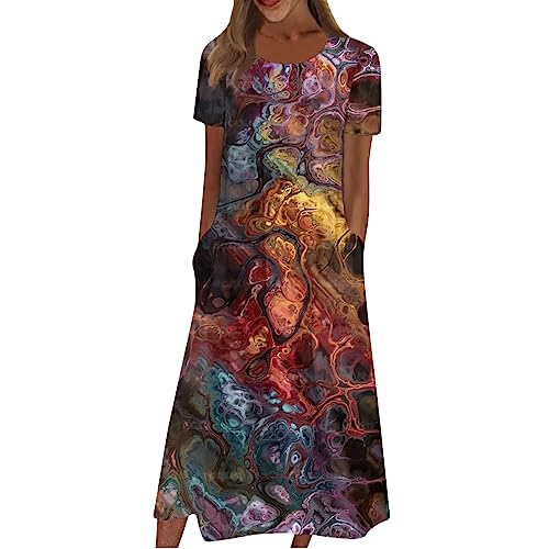 Sommerkleid Damen, Damen Kleider Chiffonkleid Afrikanische Damenkleider Elegant Knielang Plissee Kleid Tunika Damen Sommer Boho Neckholder Frauen Kleider Etuikleid Maxi Rock Für (A05,3XL) von Generic