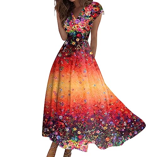 Sommerkleid Damen, Kleid Damen Maxi Rock Für Sommer Summer Dresses Petticoat Kleid 50Er Jahre Damen Strandkleid Elegante Kleider Lang Sommerkleid Langarm Sommer Knielang A Linie (A09,XL) von Generic