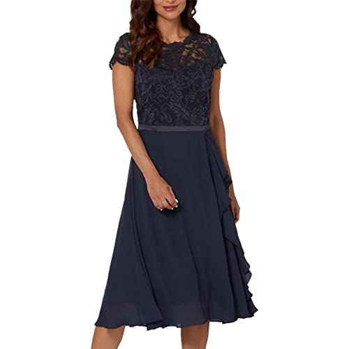 Sommerkleid Damen, Kleider Damen Knielang Spitzen Cocktailkleid Ärmellos Rundhals Elegant Abendkleider Ballkleider High Low Spitzenkleid Einfarbig Festlich Partykleid Hochzeit Midi Kleid von Generic