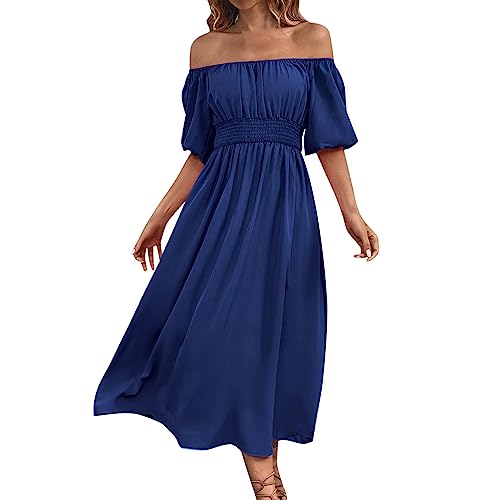Sommerkleid Damen, Kleider Damen Lang Schulterfreies Maxikleid Lässig Locker Kleid Kurzarm Einfarbig Wickelkleid Bodenlang Abendkleid Frauen Sommer Freizeitkleid Cocktail Partykleid von Generic