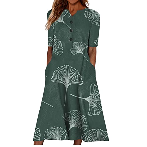 Sommerkleid Damen, Kleider Damen Sommer Petticoat Unterrock Strandkleider Für Frauen Ab 50 Langes Kleid Mit Schlitz Kleider Für Frauen Ab 60 Jahren A Linie Festlich Vintage Lang (A07,XXL) von Generic