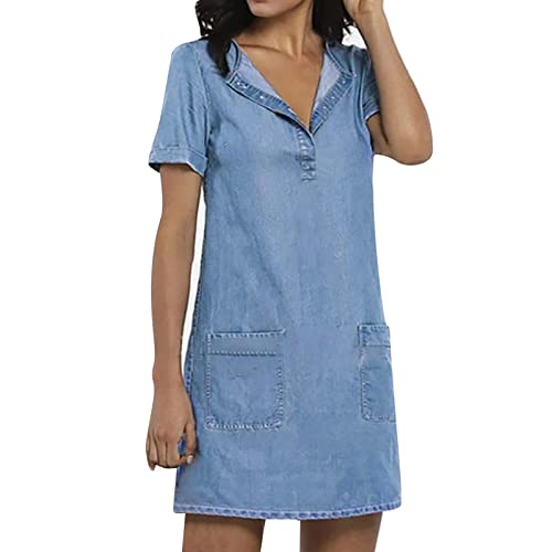 Sommerkleid Damen, Kleider Damen Spaghetti Träger Jeanskleid mit Schlitz Einfarbig Denim Maxi Kleid Lässiges Locker Jean Trägerkleid Frauen Sommer Elegant Wickelkleid Freizeitkleid von Generic