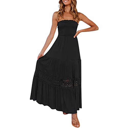 Sommerkleid Damen, Kleider Damen Trägerloses Bandeau Langes Spitzenkleid Einfarbig Rückenfrei Boho Kleid Sommer Strandkleid Elegant Lang Abendkleid Maxikleid Partykleid Freizeitkleid von Generic