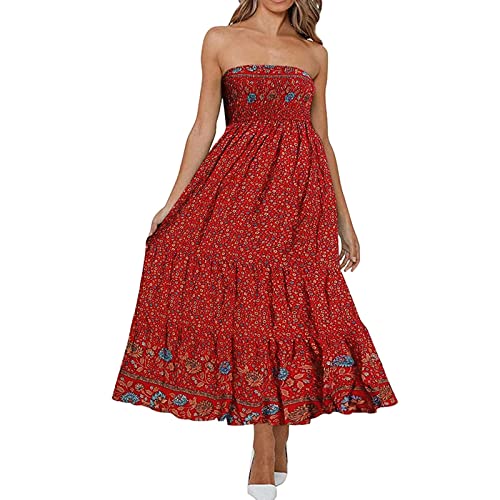 Sommerkleid Damen, Kleider Damen Trägerloses Bandeau Langes Spitzenkleid Einfarbig Rückenfrei Boho Kleid Sommer Strandkleid Elegant Lang Abendkleid Maxikleid Partykleid Freizeitkleid von Generic