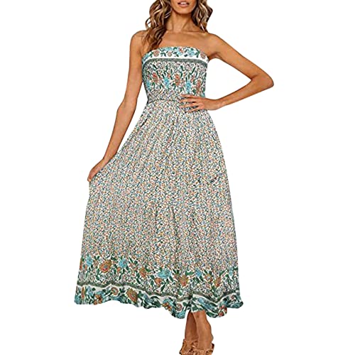 Sommerkleid Damen, Kleider Damen Trägerloses Bandeau Langes Spitzenkleid Einfarbig Rückenfrei Boho Kleid Sommer Strandkleid Elegant Lang Abendkleid Maxikleid Partykleid Freizeitkleid von Generic