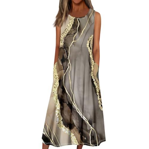 Sommerkleid Damen, Rock Damen Sommer Boho Kleid Lang Kleid Kurz Damen Sommer Blouson Dresses for Women Elegant Knielang Plissee Plissiertes Kleid Mini Dress Etuikleider Elegant (A26,XL) von Generic