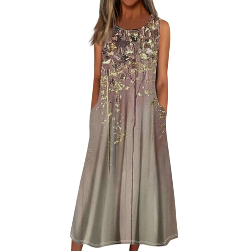 Sommerkleid Damen, Sommerkleid Damen Lang BH Trägerlos Leinenkleid Sommer Kleider Damen Kurz Sommerkleid Wickelkleid Sommer Rot Boho Style Summer Dresses for Women Kleider Damen (A16,L) von Generic