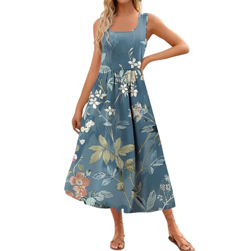 Sommerkleid Damen, Sommerkleid Damen Lang Midi Kleider Sommer Strandkleider Große Größen Strandkleid Damen Knielang Spitzenkleid Elegant Bauch Kaschierende Kleider Tunikakleid (A05,M) von Generic