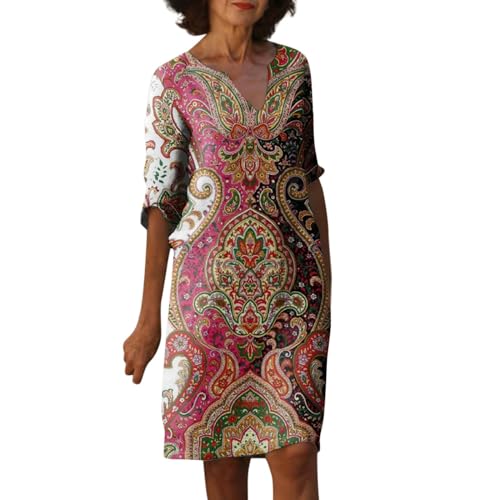 Sommerkleid Damen, Sommerkleid Damen Lang Röcke Damen Sommer Afrikanische Kleider Sommer V Ausschnitt Sommerkleid Damen Knielang Vintage Kleider Elegant Luftige Strandkleider (A25,3XL) von Generic