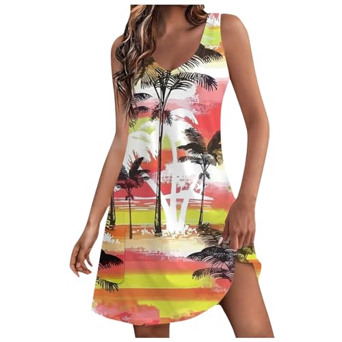 Sommerkleid Damen, Sommerkleider Damen Leicht und Luftig Hawaii Strandkleid Ärmellos V Ausschnitt Knielang Kleider Teenager Mädchen Sommer Lässiges Mini Strandkleider Trägerkleid von Generic