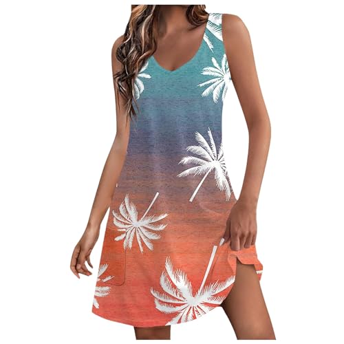 Sommerkleid Damen, Sommerkleider Damen Leicht und Luftig Hawaii Strandkleid Ärmellos V Ausschnitt Knielang Kleider Teenager Mädchen Sommer Lässiges Mini Strandkleider Trägerkleid von Generic