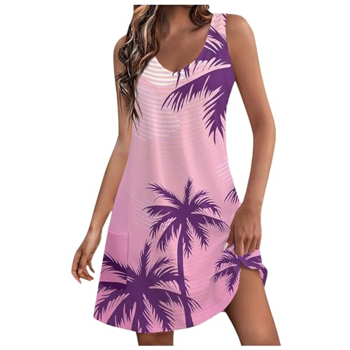 Sommerkleid Damen, Sommerkleider Damen Leicht und Luftig Hawaii Strandkleid Ärmellos V Ausschnitt Knielang Kleider Teenager Mädchen Sommer Lässiges Mini Strandkleider Trägerkleid von Generic