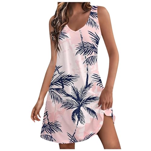 Sommerkleid Damen, Sommerkleider Damen Leicht und Luftig Hawaii Strandkleid Ärmellos V Ausschnitt Knielang Kleider Teenager Mädchen Sommer Lässiges Mini Strandkleider Trägerkleid von Generic