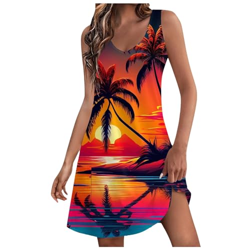 Sommerkleid Damen, Sommerkleider Damen Leicht und Luftig Hawaii Strandkleid Ärmellos V Ausschnitt Knielang Kleider Teenager Mädchen Sommer Lässiges Mini Strandkleider Trägerkleid von Generic