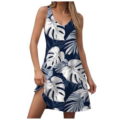 Sommerkleid Damen, Sommerkleider Damen Leicht und Luftig Hawaii Strandkleid Ärmellos V Ausschnitt Knielang Kleider Teenager Mädchen Sommer Lässiges Mini Strandkleider Trägerkleid von Generic