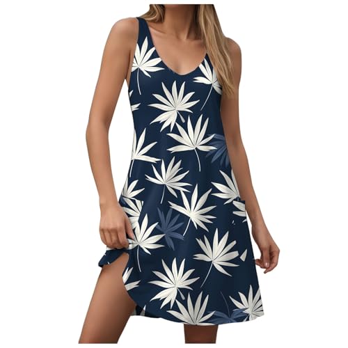 Sommerkleid Damen, Sommerkleider Damen Leicht und Luftig Hawaii Strandkleid Ärmellos V Ausschnitt Knielang Kleider Teenager Mädchen Sommer Lässiges Mini Strandkleider Trägerkleid von Generic