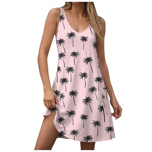 Sommerkleid Damen, Sommerkleider Damen Leicht und Luftig Hawaii Strandkleid Ärmellos V Ausschnitt Knielang Kleider Teenager Mädchen Sommer Lässiges Mini Strandkleider Trägerkleid von Generic