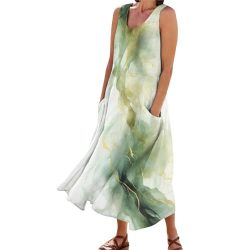 Sommerkleid Damen, Strandkleid Damen Ärmellos Sommer Kleider mit Taschen Vintage Drucken Tank Kleid Maxikleid Teenager Mädchen Lang Boho Kleid Blumenkleid Sommerkleid Freizeitkleid von Generic