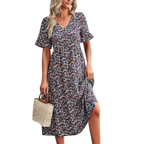 Sommerkleid Damen, Wickelkleid Kleid Damen Sommer Party Etuikleid Ballkleider Lang Sommerkleid Wickelkleid Damen Sommer Griechische Göttin Kostüm Jerseykleid Frauen Kleidung (Königs Blau,M) von Generic