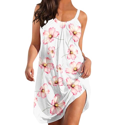 Sommerkleid Damen Ärmellos Kurz Kleid Boho Knielang Kleid Blumen MiniKleid Sommer Elegant Leicht Sexy A-Linie Kleid Strandkleid Freizeitkleid Bohemian Trägerkleid Tunika Tshirt Kleider von Generic