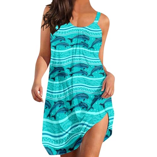 Sommerkleid Damen Ärmellos Kurz Kleid Boho Knielang Kleid Blumen MiniKleid Sommer Elegant Leicht Sexy A-Linie Kleid Strandkleid Freizeitkleid Bohemian Trägerkleid Tunika Tshirt Kleider von Generic