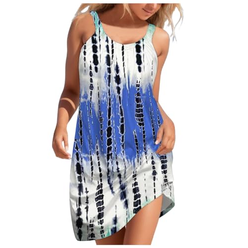 Sommerkleid Damen Ärmellos Kurz Kleid Boho Knielang Kleid Blumen MiniKleid Sommer Elegant Leicht Sexy A-Linie Kleid Strandkleid Freizeitkleid Bohemian Trägerkleid Tunika Tshirt Kleider von Generic