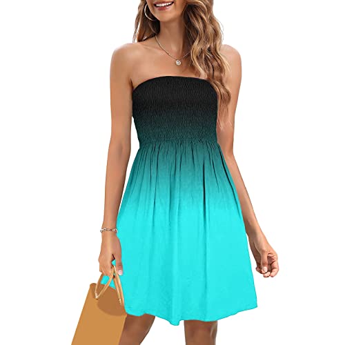 Sommerkleid Damen Bandeau Kleid Trägerloses Boho Kleid Elegant Freizeitkleid Ärmellos Rückenfreies Strandkleid Leicht Vintage Minikleid Party Cocktailkleid von Generic
