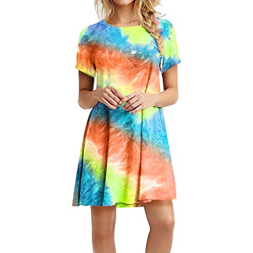 Sommerkleid Damen Batik T-Shirt Kleid Kurzarm Freizeitkleid Tunika Shirtkleider Rundhals Minikleid Longshirt Tie-Dye Kleid von Generic