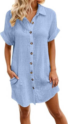 Sommerkleid Damen Baumwolle Musselin Blusenkleid Button Down Leinenkleid Strandkleid Casual V-Ausschnitt Minikleid Kurzarm große größen Kleid Freizeitkleid Boho Kleid Knielang Hemdblusenkleid Sommerkleid Damen Baumwolle Musselin Blusenkleid Button Down Leinenkleid Strandkleid Casual V-Ausschnitt Minikleid Kurzarm große größen Kleid Freizeitkleid Boho Kleid Knielang Hemdblusenkleid von Generic