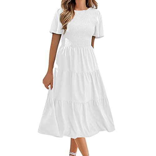 Sommerkleid Damen Blumen Kurzarm Blumenkleid Polka Dots V-Ausschnitt Blusenkleid Boho Kleider Strandkleid Hohe Taille A-Linie Midikleid Boho Kleid von Generic