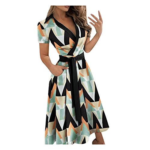 Sommerkleid Damen Blusenkleid,Feenkleid,Sommerkleid Royalblau,Sommerkleid Schulterfrei,Schicke Kurze Kleider,Chiffon Kleid Langarm,Retro Kleidung Damen,Sommerkleid Mit Gürtel von Generic